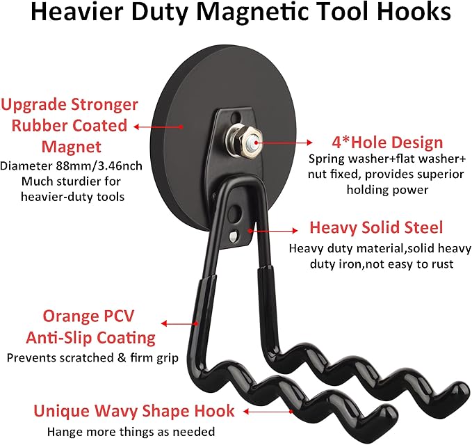ULIBERMAGNET Magnetic Garage Hooks,Heavy Duty Cordless Drill Hook,Power Tool Organizer,Large Manget with Hooks for Workshop Organization,2 Pack Hooks for Drill,Box,Garden Tool(Black)