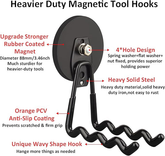 ULIBERMAGNET Magnetic Garage Hooks,Heavy Duty Cordless Drill Hook,Power Tool Organizer,Large Manget with Hooks for Workshop Organization,2 Pack Hooks for Drill,Box,Garden Tool(Black)