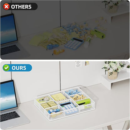 Marbrasse 2P Desk Drawer Organizer, Metal Mesh Drawer Organizer Tray with 5 Adjustable Compartments,Desk Organizers and Accessories for Home,Office,Kitchen,Makeup,Vanity (White)