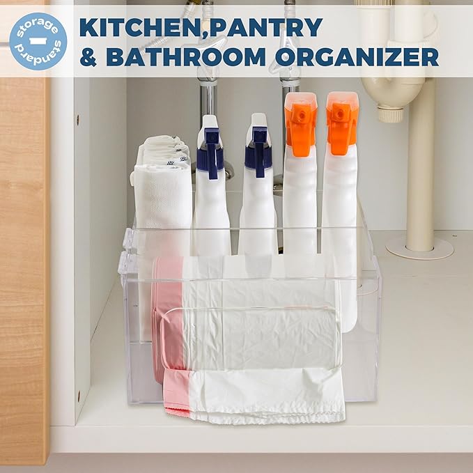 Storage Standard Trash Bag Kitchen and Bathroom Organizer - Large Garbage Bag Under Sink Dispenser - Acrylic Storage Cabinet