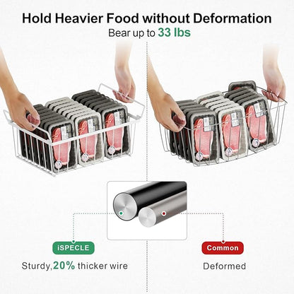 iSPECLE Deep Freezer Organizer Bins - 15.2"~17.5" Freezer Baskets for Chest Freezer, 5 Cu.FT Deep Chest Freezer Organizer Bins, 1 Expandable Hanging Basket and 3 Pack Stackable Bins, 4 Pack White