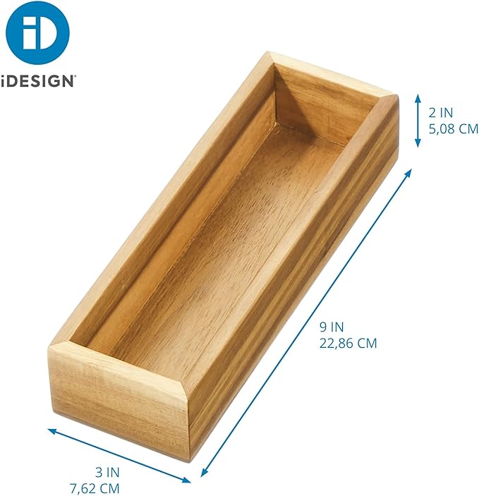 iDesign Acacia Wood Kitchen and Pantry Drawer Organizer Bin– Natural