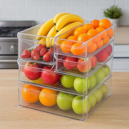 Clear Refrigerator Organizer Bins – Stackable Fridge Storage Containers for Kitchen, Pantry & Freezer – BPA Free Acrylic Baskets (5-Piece Set)