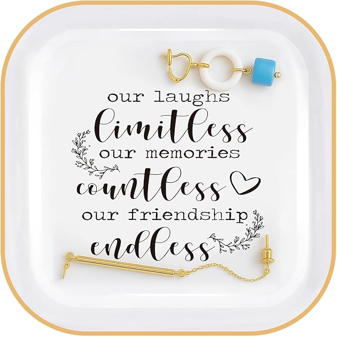 Friendship Gifts for Women Friends Ring Dish "Our laughs limitless, memories countless, friendship endless!" -Gifts for Friends Female Birthday Gifts For Women Bridal Shower Christmas Gifts