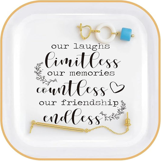 Friendship Gifts for Women Friends Ring Dish "Our laughs limitless, memories countless, friendship endless!" -Gifts for Friends Female Birthday Gifts For Women Bridal Shower Christmas Gifts