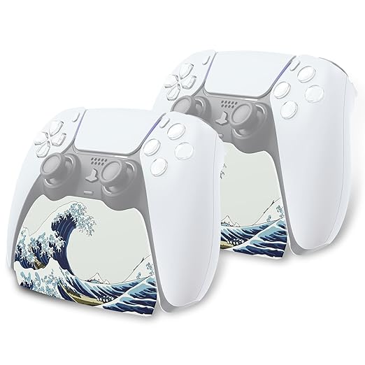 playvital 2 Pack Controller Display Stand for ps5, Gamepad Stand Desk Holder for ps5 Controller Accessories with Rubber Pads, The Great Wave