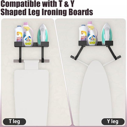 Ironing Board Holder Wall Mount,Ironing Board Hanger Wall Mount for T&Y Leg Ironing Board, T&Y Shaped Space Saving Iron Holder Hanger for Laundry Room Decor and and Storage with Large Storage (Black)