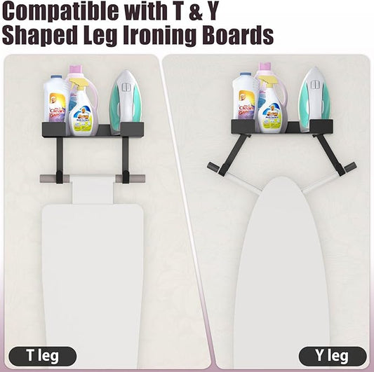 Ironing Board Holder Wall Mount,Ironing Board Hanger Wall Mount for T&Y Leg Ironing Board, T&Y Shaped Space Saving Iron Holder Hanger for Laundry Room Decor and and Storage with Large Storage (Black)