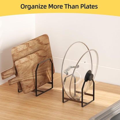 TIPSYTREE 4 Pack Plate Organizer for Cabinet, Arched Metal Dish Holder Rack, Plate Rack Organizer for Cupboard, Space Saver Dish Storage Rack, Holds 6–12 Inch Plates, 2 Large 2 Small, Black