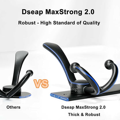 Dseap Coat Rack Wall Mount 2.0 Pro: 24” Long, 3X Tougher, Heavy Duty Stainless Steel Wall Coat Hanger with 6 Tri Hooks for Clothes Jackets Hats Entryway Closet, Gold, Pack of 2