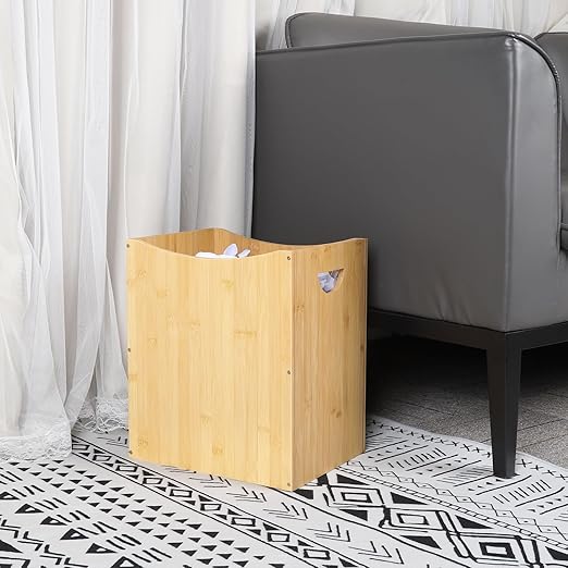 Bathroom Trash Can 5 Gallon Bamboo Trash Can Large Trashcans Farmhouse Wood Waste Basket Wastebaskets with Handles Office Garbage Cans for Under Desk Dustbin for Bedroom Kitchen