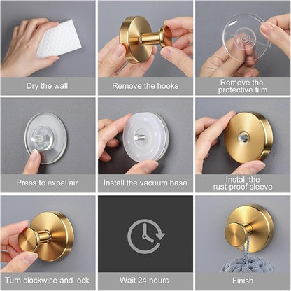 PZTO Suction Cup Hooks:Metal Hanger,for Galss Window Door & Tile Wall,Shower Bathroom Towel Holder Hanging Hook, 2 Pack (Antique Gold)