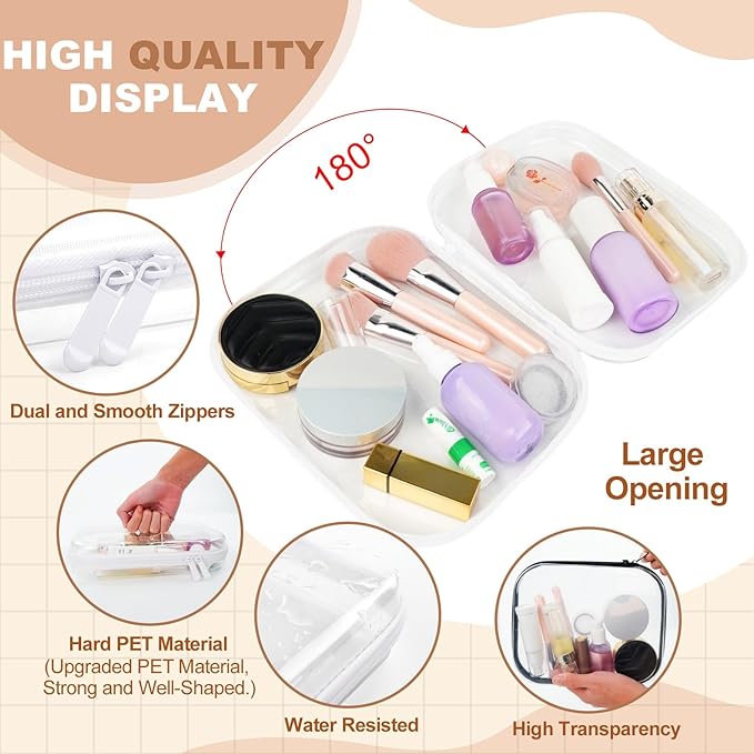 3PCS Clear Hard Shell Zipper Case,Toy Organizers and Storage Box,Clear Toiletry Cosmetic Case,Travel Makeup Bags, Diaper Bag Organizer,Pencil Case,Stackable Portable Transparent Zipper Pouches White-M