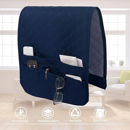 luckyjoyreal Armchair Caddy for Couch Remote Control Holder Premium Durable Non-slip Sofa Armset Organizer Caddy Storage for Recliner Couch 4 Pocket for Cell Phone Magazine 35"x13" Navy 1 Piece