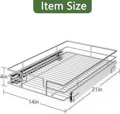 LOVMOR Pull Out Cabinet Organizer 14"W x 21"D, Kitchen Cabinet Pull Out Shelves Slide Out Storage