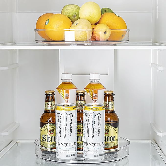 10.6 Inch Lazy Susan Organizer 2 Pack, Clear Turntable Organizer for Cabinet, Plastic Rotating Spice Rack Pantry Organization and Storage for Kitchen, Bathroom, Countertop, Table, Fridge