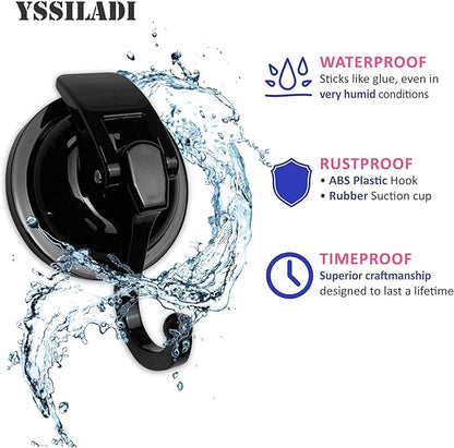 YSSILADI Heavy Duty Suction Cup Hooks for Shower, Bathroom Robe, Garland Decoration - Vacuum Glass Hooks, Reusable, No Hole Punched (Black, 4 Pack)