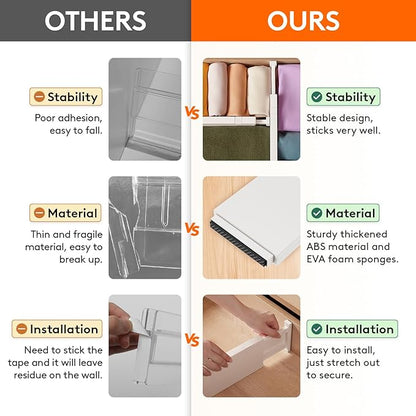 Lifewit 5 Pack Drawer Dividers 4" High, 11-17" Adjustable Dresser Drawer Organizers for Clothes, Expandable Dresser Separators in Bedroom/Bathroom/Kitchen/Vanity/Office Organization and Storage, Beige