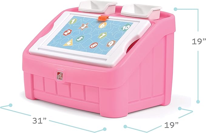 Step2 2-in-1 Toy Box & Art Lid, Kids Toy Storage Bin & Organizer, Easel & Chest in One, Made of Durable Plastic, For Toddlers 2+ Years Old, Pink