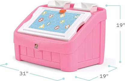 Step2 2-in-1 Toy Box & Art Lid, Kids Toy Storage Bin & Organizer, Easel & Chest in One, Made of Durable Plastic, For Toddlers 2+ Years Old, Pink
