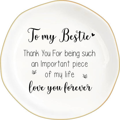 MQPPKJ Birthday Gifts for Women Best Friend, to My Bestie Jewelry Dish Trinket Tray, Unique Ceramic Ring Jewelry Tray Friendship Gifts for Sister Christmas Valentines Mother's Day (To My Bestie)