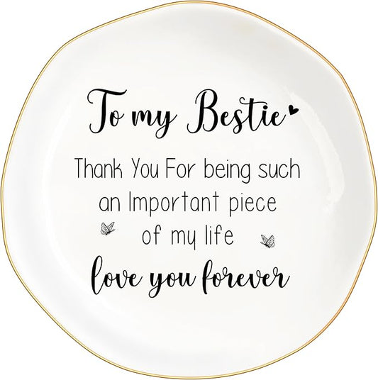MQPPKJ Birthday Gifts for Women Best Friend, to My Bestie Jewelry Dish Trinket Tray, Unique Ceramic Ring Jewelry Tray Friendship Gifts for Sister Christmas Valentines Mother's Day (To My Bestie)