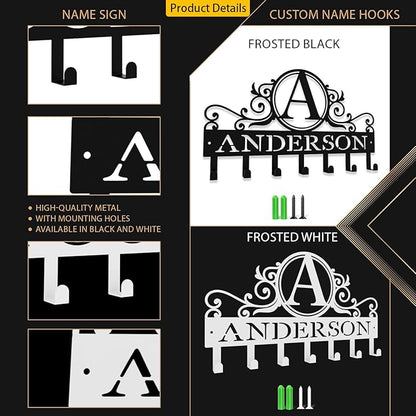 Custom Metal Key Rack Hooks, Personalized Key Holder for Wall,Name Background Letter Theme Wall Decoration Hooks, Key Hanger Organizer for Living Room, Entryway, Bathroom, Kitchen Decor