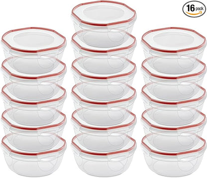 Sterilite Ultra-Seal 4.7 Qt Bowl, Large Airtight Food Storage Container, Latching Lid, Microwave and Dishwasher Safe, Clear With Red Gasket, 16-Pack