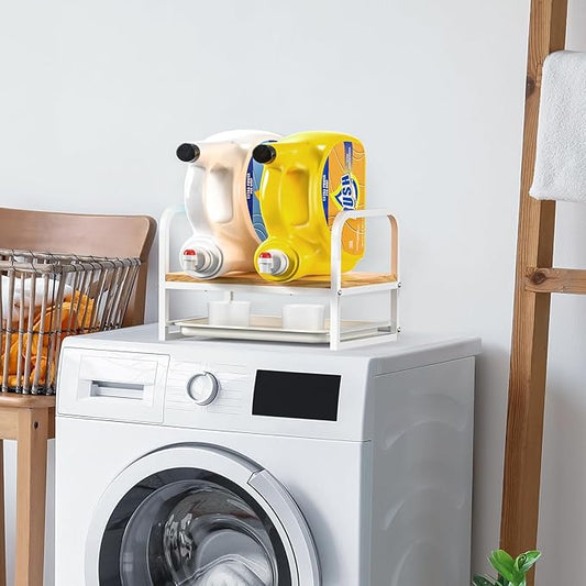 Laundry Detergent Holder Stand, Liquid Detergent Dispenser Shelf Organizer with Cleanable Drip Tray, Liquid Holder Stand Catcher for Laundry Room Organization and Storage (Flat-White)