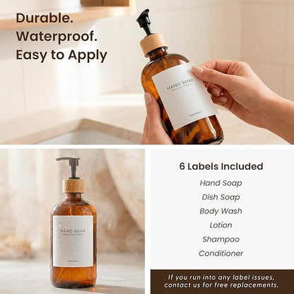 MaisoNovo Glass Hand Soap Dispenser | Dish Soap Dispenser for Kitchen | 16.9oz Amber Bottles with Black Bamboo Pump | Bathroom Lotion Dispenser