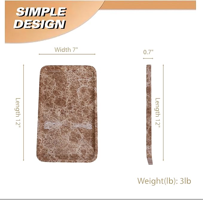CasaCouture Light emperador Marble Vanity Tray for Bathroom Counter-12 X7 Decorative Tray for Perfume, Candles, Stone Jewelry Dish Tray