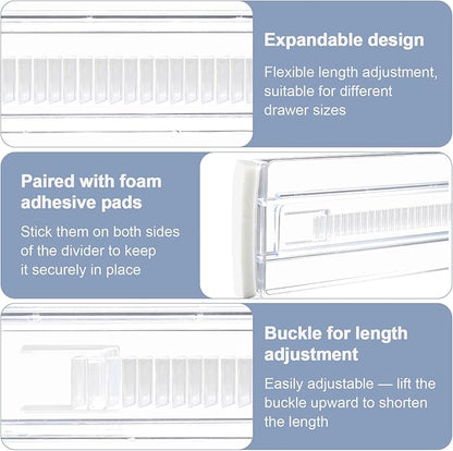 6 Pack Adjustable Drawer Dividers (11.34-19.88") 3.15" High Expandable Drawer Organizers Plastic Dresser Drawer Separators for Clothes Kitchen Bathroom Bedroom Office Storage