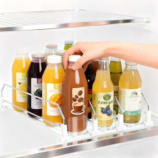 Jaxbo Drink Organizer For Fridge, Adjustable Self Pushing Drink Dispenser for Refrigerator Organizers and Storage, Automatic Fridge Drink Organizer, 3 Rows, 14.96" D - Holds up to 15 Cans