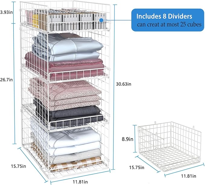 Closet Organizers and Storage Shelves for Clothes, Collapsible Stackable Storage Bins Organizer Baskets Containers Drawers for Truck Camper Closet RV Closets Pantries Cupboard Wardrobe