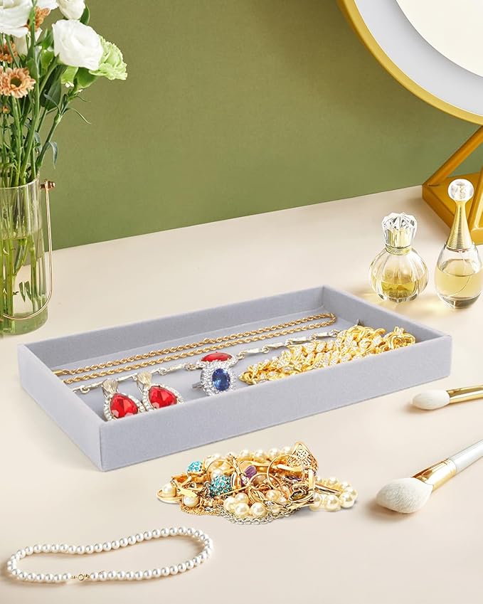 Velvet Jewelry Trays, 12pcs Stackable Jewelry Trays Velvet Tray, Jewelry Drawer Organizer Inserts Jewelry Display Tray For Necklace Earring Ring Bracelet,8.26 x 4.92 x 0.98 Inches