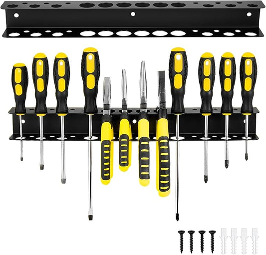 Screwdriver Organizer, Pliers Rack, Heavy Duty Wall Mounted Tool Storage Rack, Hand Tools Organizer, Metal Storage Rack for Garage Workshop Workbench Tool Chest Cart,Black Color 15.75 Inch(1 packs)