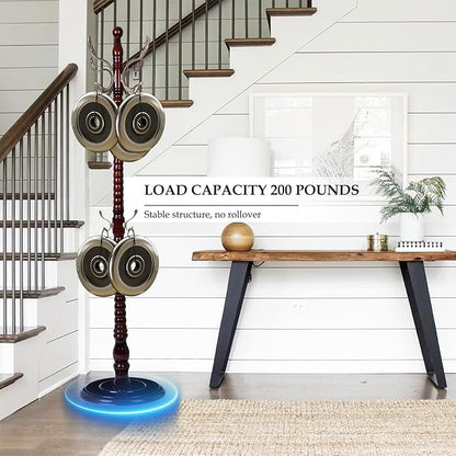 Wood Coat Rack Freestanding, Natural Coats Tree Stand with 14 Metal Hooks, 73" Sturdy and Easy Assembly Coat Rack Stand for Entryway, Hallway, Bedroom, Bags, Hats (Heavy-duty Disc Base, Metal Hook)