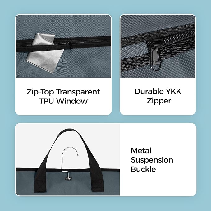 pack all 40" Gusseted Travel Garment Bag, Heavy Duty Hanging Suit Bag, Dress Bag for Closet Storage, Foldable Suit Cover Protector for Clothes Shirts Dresses Coats(Grey)