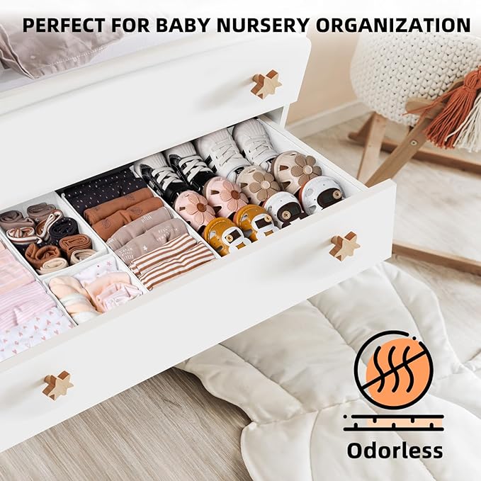 Criusia Drawer Organizer Clothes 12 Pack - Dresser Organizer Bins for Closet Bedroom Nursery Organization- Drawer Organizer Divider for Sock Underwear Bra Baby Clothes - Dorm Room Essentials (White)
