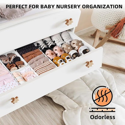 Criusia Drawer Organizer Clothes 12 Pack - Dresser Organizer Bins for Closet Bedroom Nursery Organization- Drawer Organizer Divider for Sock Underwear Bra Baby Clothes - Dorm Room Essentials (White)