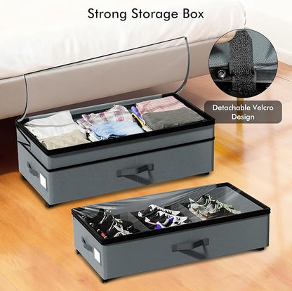 Vadmas 2-Pack Under Bed Storage Containers with Wheels, 75L Each Underbed Storage Organizer with Clear Handles, Collapsible Under Bed Storage Boxes for Clothes, Bedding, Max Load 80 LBS, Gray