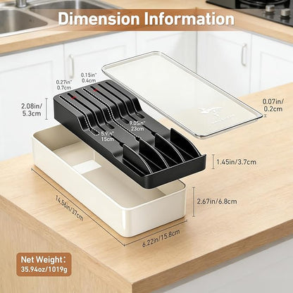 MAD SHARK 2-in-1 Detachable Knife Block & Silverware Organizer, Drawer Knife Holder for 7 Knives, BPA-Free, Blade-Safe Slots, Save Counter Space, Kitchen Drawer or Counter Storage, No Knives