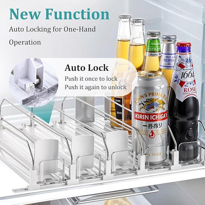 Lemecima Drink Organizer for Fridge, Soda Can Organizer Dispenser for Refrigerator with Automatic Pusher Glided, Width Adjustable Clear Dividers Can Holder for 6-20oz Beverage, 15''D x15.4''W, 5 Rows