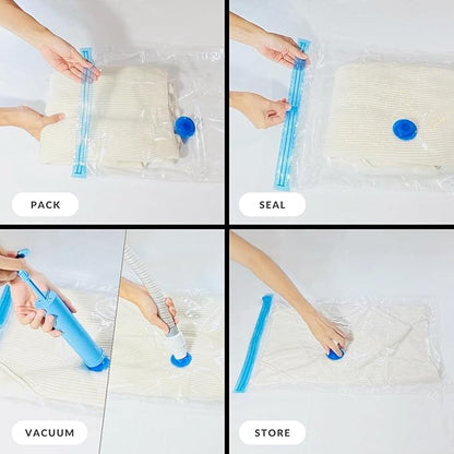 4 Mega Jumbo XXL Vacuum Storage Bags with Pump (47x35in), Supersized Compression Space Saver for Comforter, duvet, Bedding, Blanket storage, Vacuum Seal Bags for Clothing, Stuffed Toy, Cushions