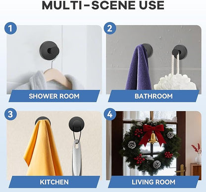 GMYOO Suction Cup Hooks for Shower, Bathroom,Glass Windows,Tile – Towel, Loofah, No-Drill Wreath Hanger for Front Door Waterproof Hook Hold,Black 4packs