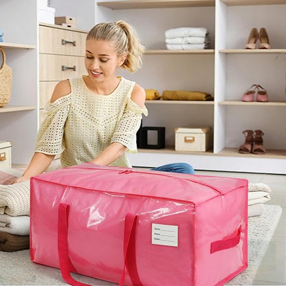 4 Pack Extra Heavy Duty Large Moving Bags with Comfortable Handle & Strong Zipper,Storage Totes for Space Saving Moving Storage College Supplies Alternative to Moving Box,Pink