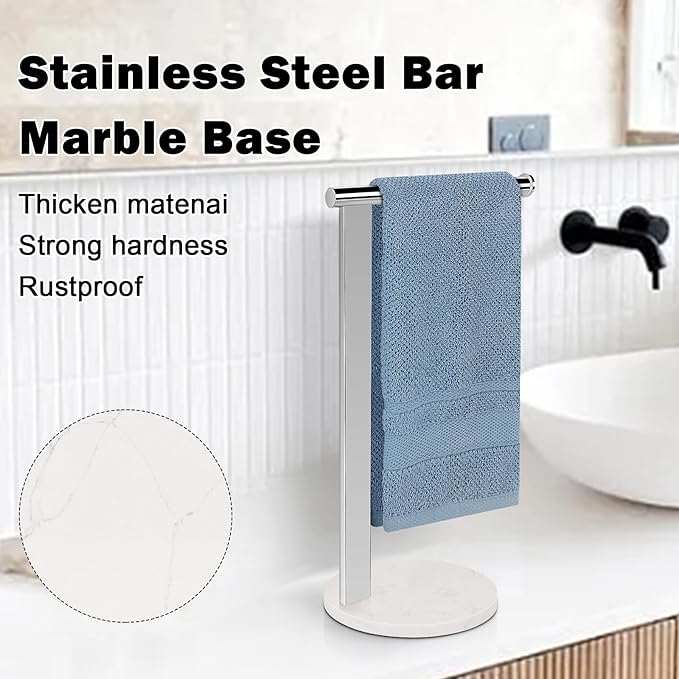 Stainless Steel L-Shaped Hand Towel Holder, SUS304 Bathroom Towel Rack with Thickened Base for Countertop Vanity (Chrome)