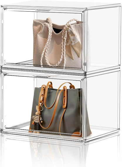 EZJOB XX-Large Clear Handbag Storage Organizer for Closet Acrylic Display Case Clear Purse Organizer 15 x 12 Inch Plastic Storage Box for Boots, Big Tote Bag, Collectibles, Cosmetic, 2 Pack