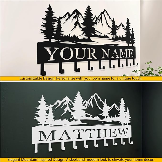 Custom Metal Key Rack Hooks, Personalized Key Holder for Wall, The Great Forest, Mountain Theme Wall Decoration Hooks, Key Hanger Organizer for Living Room, Entryway, Bathroom, Kitchen Decor
