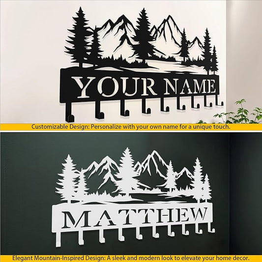 Custom Metal Key Rack Hooks, Personalized Key Holder for Wall, The Great Forest, Mountain Theme Wall Decoration Hooks, Key Hanger Organizer for Living Room, Entryway, Bathroom, Kitchen Decor